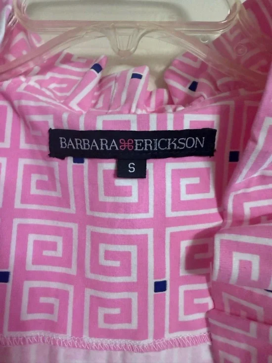 Barbara Erickson Womens S Ruffle V Neck Sleeveless Pink Blue Dress Resort Beach - Picture 3 of 4